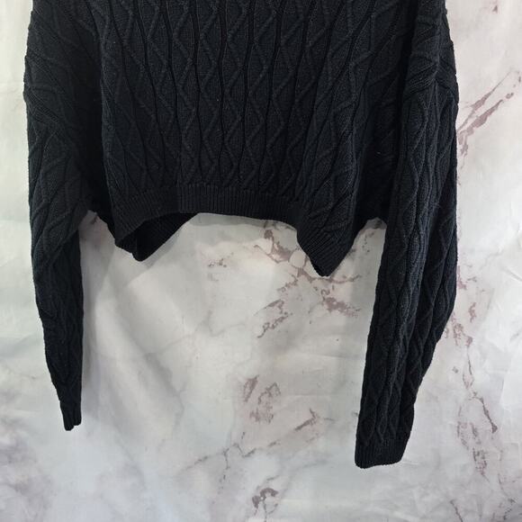 Anthropologie Sweater Women Small Medium Black Fisherman Crop Cable Boxy Find Me - Picture 7 of 10